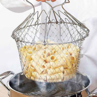 Stainless Steel Foldable Steam Folding Rinse Strain Fry French Mesh Strainer Chef Basket Net Colander Kitchen Cooking Tool