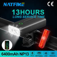 NATFIRE 13ชั่วโมงจักรยานแสง USB ชาร์จ6400มิลลิแอมป์ชั่วโมงไฟจักรยานชุดด้านหน้าและด้านหลังไฟท้ายยาวนานสำหรับถนนและ MTB