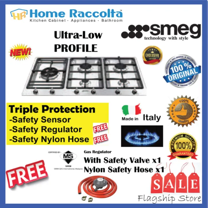 SMEG PS9065 90cm Ultra Low Profile Gas Hob (Stainless Steel) 5 Burners Gas Hob Smeg PS9065