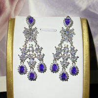 ต่างหูหมุดเงินหรูไพลิน Tanzanite จำลองวินเทจแบบใหม่