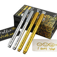 12Pc Gold Silver Check-In ปากกาสีปากกา Diy การ์ดสีดำอัลบั้มภาพวาด Graffiti ปากกา Craft Note Marker Pen