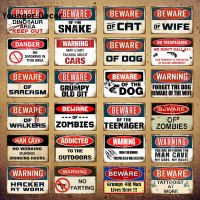 Beware Of The Dog Metal Sign Vintage Tin Sign Funny Warning Danger For Bar Pub Club Man Cave Game Room Wall Decor YI-235