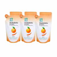 SHOKUBUTSU ครีมอาบน้ำ โชกุบุสซึ โมโนกาตาริ สูตร ผิวใสกระจ่าง เปล่งปลั่งมีชีวิตชีวา สีส้ม 200 มล. (แพ็ค3ถุง)