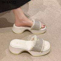 Slippers full of rhinestones womens summer wear high-end short muffin thick-soled high-heeled skirt fashionable sandals and slippers