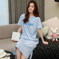 NEL174 2021ใหม่ Nightdress ฤดูร้อนหญิงกระโปรงยาวสั้นชุดนอนผ้าคอตตอนนักเรียนหญิงฤดูร้อนเกาหลีน่ารักยาวบริการบ้าน