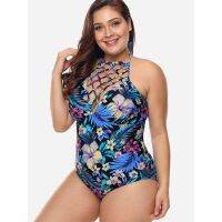 Plus Size Floral Print Cutout Women Swimming Set Suit Swimwear