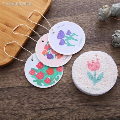 ♈✔ 3pcs Magic Cleaning Sponge Cartoon Flowers Compressed Wood Pulp Scouring Pads Kitchen Non-stick Oil Dishwashing Rag Tools