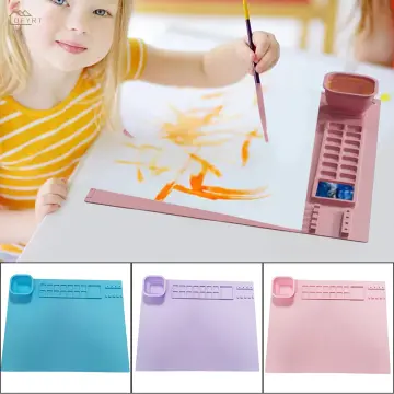 Silicone Drawing Board Nonstick 20x16in Painting Mat Palette with Cleaning  Cup with 10 Brushes for Art DIY Drawing Clay Play Doh