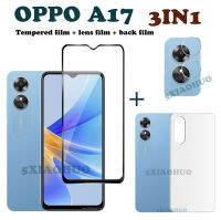 (3 In 1) สำหรับ OPPO A17เต็มฝาครอบกระจกกันรอยหน้าจอ + กล้องเลนส์ฟิล์มป้องกัน + คาร์บอนไฟเบอร์ปกหลังสติ๊กเกอร์ฟิล์มป้องกัน