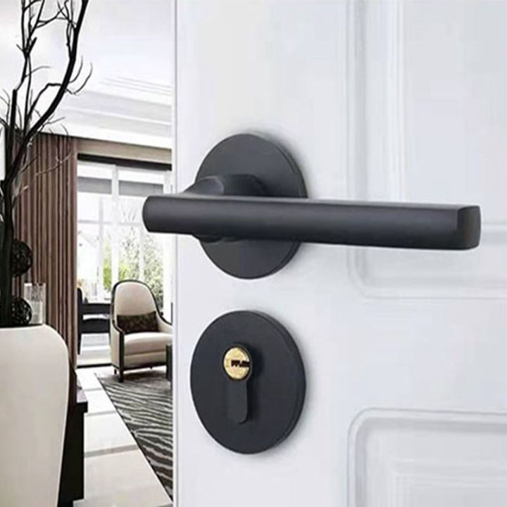 ฮาร์ดแวร์ที่ล็อคประตูประตูปิดเสียงที่จับประตูสีดำที่จับประตูที่จับประตูอะลูมิเนียมในร่ม-ล็อคประตูห้องนอนแยก