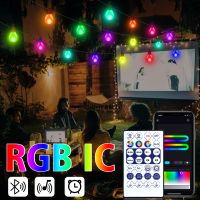 ♗ Bluetooth Colorful G40 LED Bulb String 15M 25 Blubs Festoon Fairy Lights Christmas Bedroom Outdoor Garden Decor Light Garland