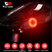 ✎✥ WEST BIKING Bicycle Rear Light Auto Brake Smart Sensing Light IPx6 Waterproof Bike Accessories USB Charge LED Cycling Taillight