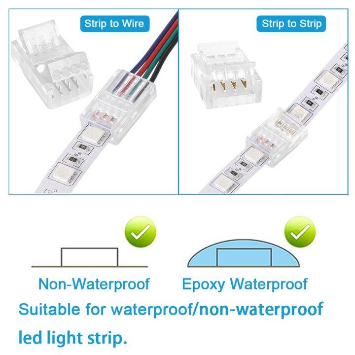 5pcs-led-light-strip-connector-2-3-4pin-8mm-10mm-waterproof-wire-connector-for-smd-5050-single-color-multicolor-rgb-tape