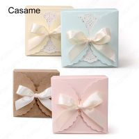 Simple square handmade soap folding box with ribbons pink candy gift white card color small paper box cute packaging gift box Pipe Fittings Accessorie