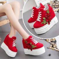 Embroidered Flowers Canvas Sneakers Autumn Women High Wedge Sneaker Fashion White/black/red Platform Woman Sports Casual Shoes