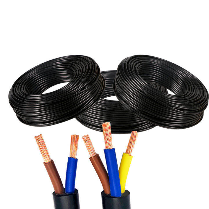 5M/10m 2/3 Cores Pins Copper Wire Conductor Electric RVV Cable Black 18
