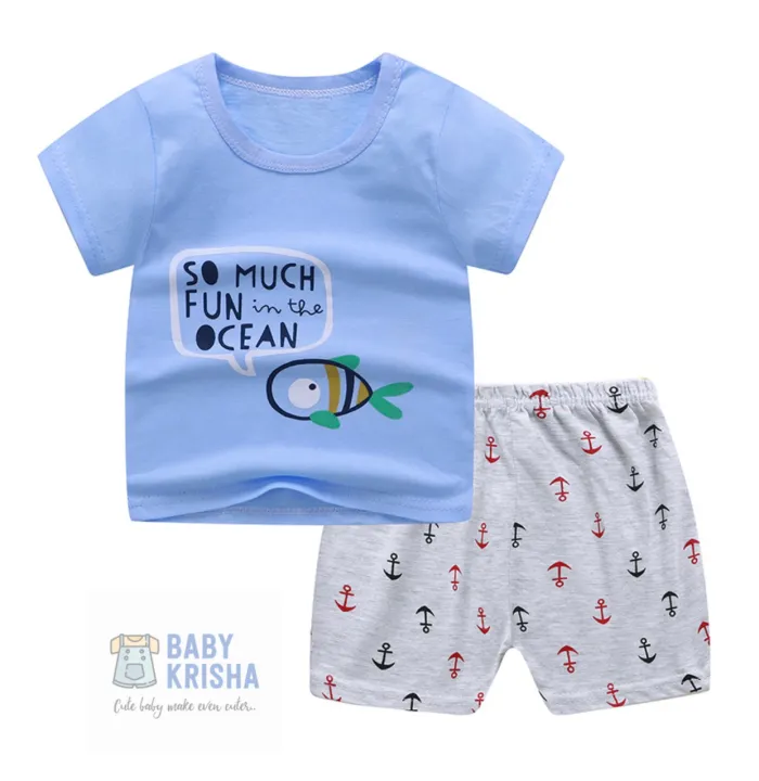 BKB Terno Short Shirt for Baby Boy Blue Fish Lazada PH
