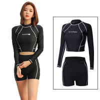 ผู้หญิง Rashguard UV Sun Protection Crop เสื้อแขนยาวว่ายน้ำท่องสูงเอว Boyleg ด้านล่าง2ชิ้น Tracksuit