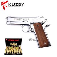 แบลงค์กัน KUZEY M19114" ลาย COLT .45 สีเงินเงา ด้ามไม้แท้ แถมลูก 10 นัด ผู้ซื้อต้องมีอายุมากกว่า 21 ปี ส่งภาพถ่ายบัตรประชาชนพร้อมลงชื่อในแชท