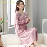 New 4xl 5xl Big Size Women Nightgown Autumn Winter Vintage Night Dress Princess Elegant Lace Sleepwear Cotton Long Gown Black