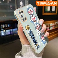 YIWESAN เคสสำหรับ OPPO A92 OPPO A52 OPPO A72 4G ลายการ์ตูนโดราเอมอนบางหรูหราชุบลายเคสโทรศัพท์ขอบสี่เหลี่ยมนิ่มกันกระแทกคลุมทั้งหมดเคสป้องกันเลนส์กล้อง