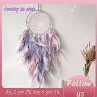 PRETTY IN PINK 1 ขนนกสีขาว ที่ดักความฝันขนนก สีเทาและสีชมพู ขนนกแขวนผนัง ที่แขวนแขวน จี้ LED ติดผนัง ห้องนอนและห้องนอน