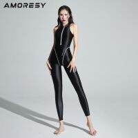 AMORESY Hera Series Sleeveless One-Piece Front Double Zipper Professional Competitive Conservative Nine-Cent Pants Swimsuit