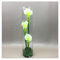OrientalFineArt ดอกไม้ประดิษฐ์แต่งบ้าน คาลล่าลิลลี่ปลอม จัดในแจกันแก้วทรงกระบอกสูง สไตล์โมเดิร์น