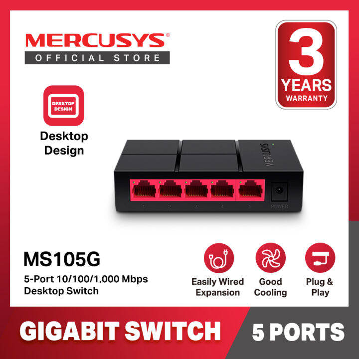 Mercusys MS105G 5-Port 10/100/1,000 Mbps Desktop Switch (Powered by TP ...