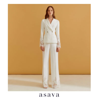 [asava ss23] Asava Signature Lace Pants กางเกงผู้หญิง ขายาว ทรงตรง เอวสูง แต่งชายผ้าลูกไม้ ซิปหน้า