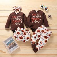 FOCUSNORM Baby Girls Boys Thanksgiving Day 3pcs Clothes Sets Letter Long Sleeve Romper Turkey Printed Pant Headband  by Hs2023