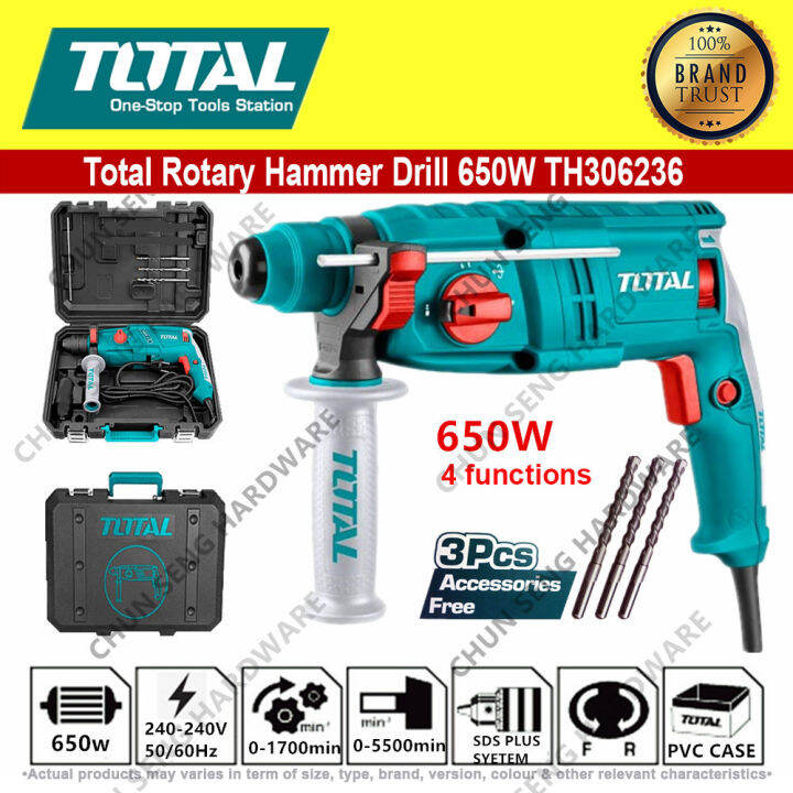 TOTAL ROTARY HAMMER DRILL 650W 4 FUNCTION TH306236 Lazada