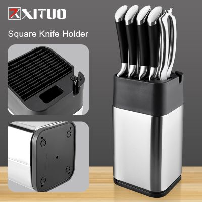 XITUO Knife Holder Stainless Steel Stand Storage Kitchen Knife Block Scissors Sharpener Function Stand High-end Kitchen Accessor