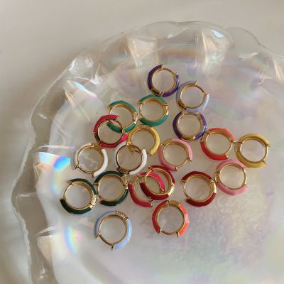 Hadesories Rainbow Hoop Earrings ต่างหูห่วงหลากสีฝังเพชร บริการเก็บเงินปลายทาง