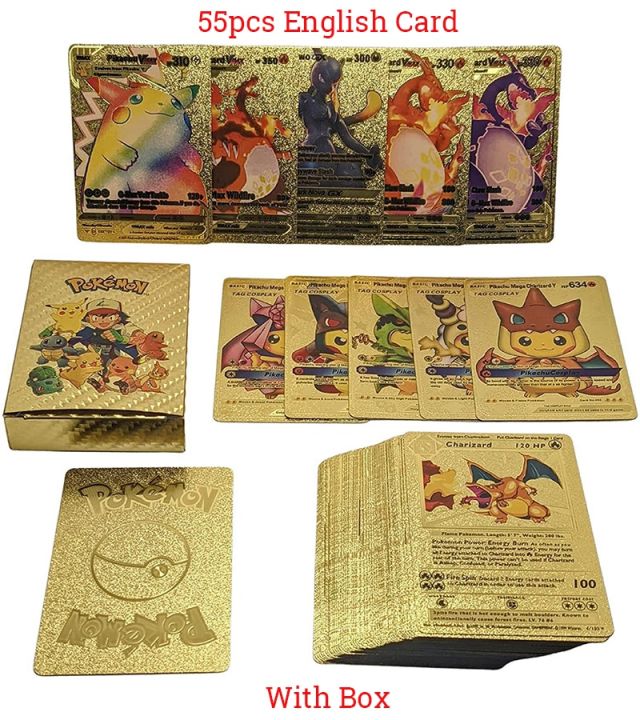 lamontuo-ชุดสะสมการ์ดโปเกม่อนโลหะสีเงิน-vmax-การ์ด-gx-charizard-pikachu-ของขวัญของเล่นเด็กบัตรผู้ฝึกอบรมที่หายาก