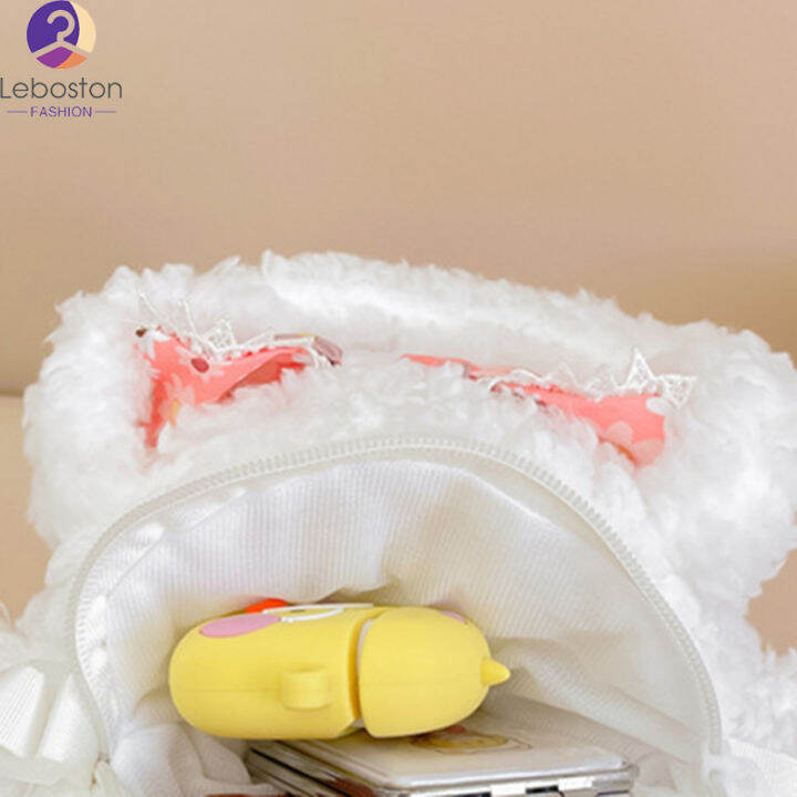 กระเป๋าการ์ตูนตกแต่ง-crossbody-สำหรับเด็กผู้หญิงผ้ากำมะหยี่น่ารักผูกโบว์กระเป๋าสะพายไหล่