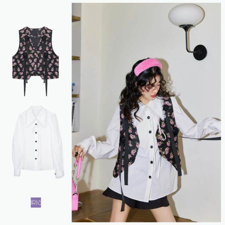 สินค้าลิขสิทธิ์แท้-iris-boutique-is2331015-iv2331014-pure-white-shirt-sea-flowers-vest-เสื้อผ้าผู้หญิง-เสื้อเชิ้ต-กั๊ก