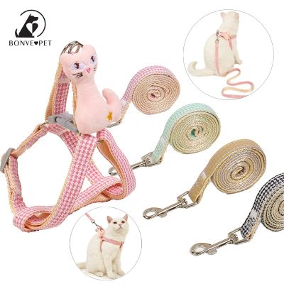 [HOT!] 120cm Cloth Cat Leash Pet Collar For Cats Accessories With Cartoon Cat Harness Lattice Small Dog Leash 4 Colors