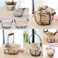 12PCS Portable Wrought Iron Storage Basket with Cloth Liner Handheld Waterproof Storage Basket xqmg