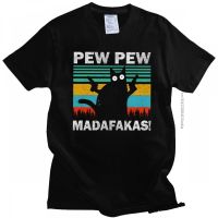 Funny Pew Pew Madafakas T Shirt For Men Vintage Funny Cat Owners Tshirt Cotton Tshirt Tee Gildan