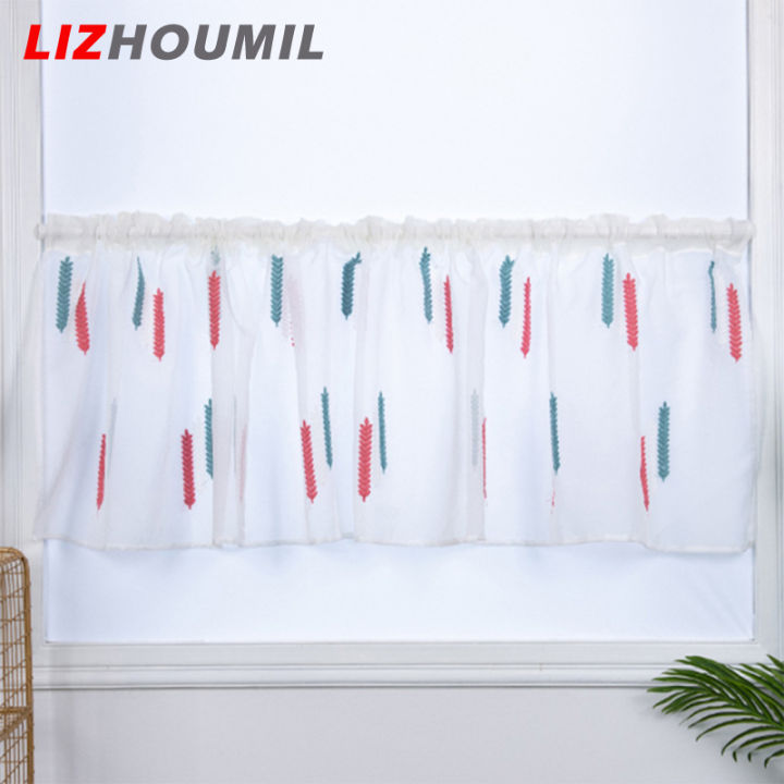 lizhoumil-ผ้าปักลายไฟฉายพกพาราวผ้าม่านสั้นสำหรับห้องครัวม่านหน้าต่างโปร่งสำหรับตกแต่งบ้าน