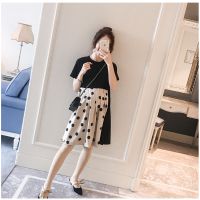 Womens Dots Pattern Dress Korean Style Plus Size Maternity Dress Sweet Splicing Maternity Skirt Fashion Color Block Round Neck Short Sleeve Large Size Sundress Summer Casual Loose Fit Midi Dresses