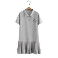 【มีไซส์ใหญ่】Plus Size Womens Turn Down Collar Polo Dress Short Sleeve Casual Smiling Face Printed Summer Mini Dresses