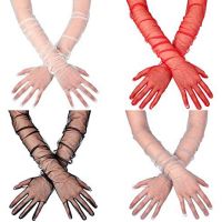 4 Pairs Womens Long Tulle Gloves Light Grey Wedding Bridal Gloves Elbow Length Opera Party Gloves