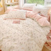 ♙✐ Ins Pink Flowers Bedding Set Flat Bed Sheet Duvet Cover Twin Full Queen Nordic Bed Linen Boy Girl Bedding Sets Flower Cherry