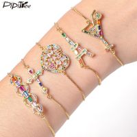 ┋ Shiny Zircon Stone Tower Cross Heart Butterfly Charm Bracelet for Women Lady Adjustable Chain Fashion Bracelet Wedding Jewelri