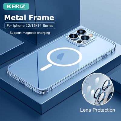 「Enjoy electronic」 For iPhone 14 Pro Max 13 Pro Luxury Metal Frame Transparent Back Lens Film Protective Phone Case for magsafe Aluminum Alloy Case