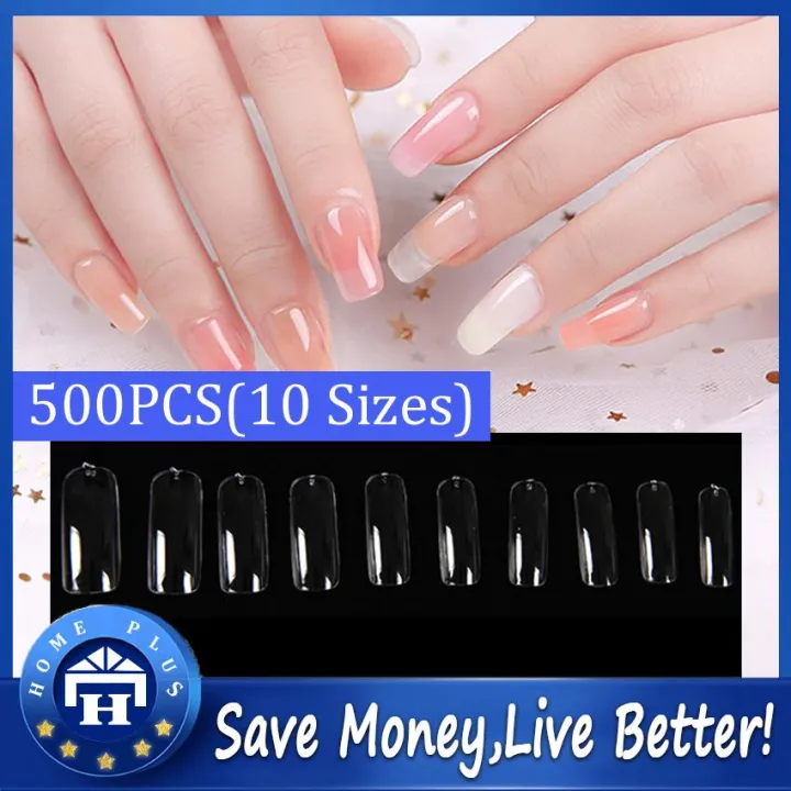 500PCS/Set】 Nails Gaga Full Cover Natural Fake Nail Tips With Box Nail Art  Tips Clear