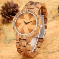 ZZOOI Mens Full Wooden Watch Geometric Pattern Dial Simple Quartz Watches Quartz for Men Wood Strap Wristwatch Clock Gifts For Friend