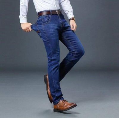 กางเกงขายาวผ้ายีนส์ สีพื้นผ้ายืด ระบายกากาศได้ดี กางเกงทรงกระบอก8010